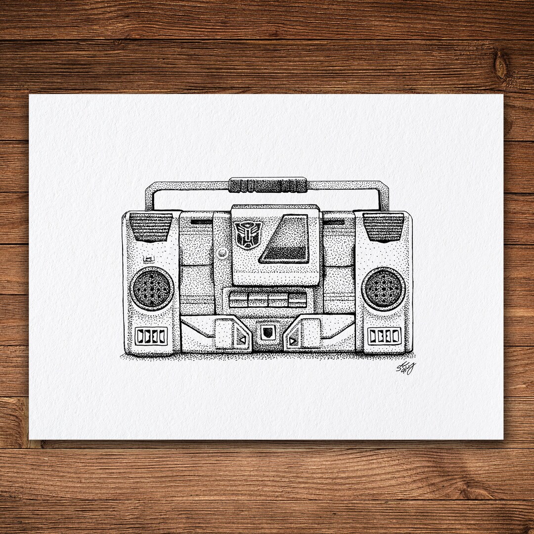 Boombox Transformer Pen and Ink Print 5 X 7 Whimsical Etsy