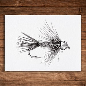 Globo terráqueo de pesca con mosca, impresión en pluma y tinta, arte de la naturaleza, arte vintage en blanco y negro, viajes por el mundo