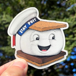 Stay Puft Smore Vinyl Sticker, Pen and Ink Illustration, Funny Animal and Nature Art
