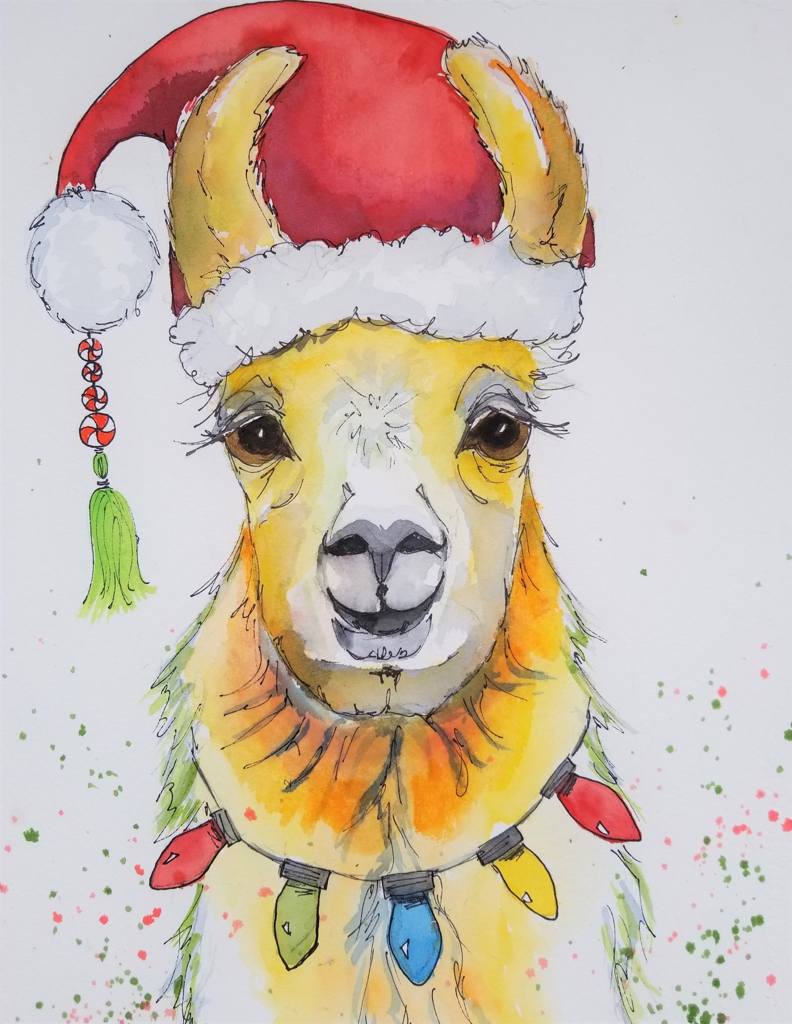 Original Christmas Llama in Watercolor - Etsy