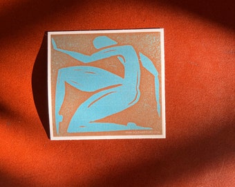 Vinyl Sticker with Original Design Rusty Orange Blue Hand Carved