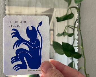 Small Demon In Blue Vinyl Sticker, waterproof, matte,Solid Air Studio