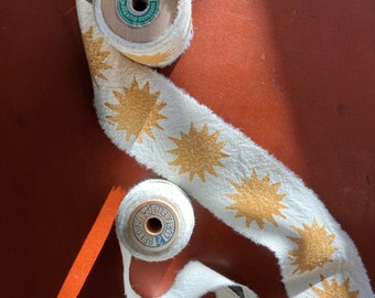 Hand Printed Up-cycled Organic Cotton Ribbon