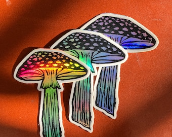 Holographic Amanita Mushroom Vinyl Stickers