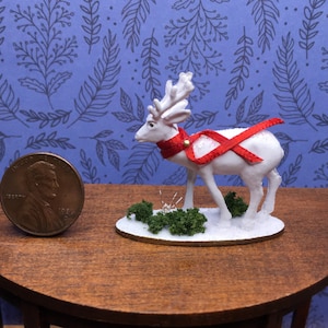 miniature reindeer in red scarf centerpiece in 1:12 scale