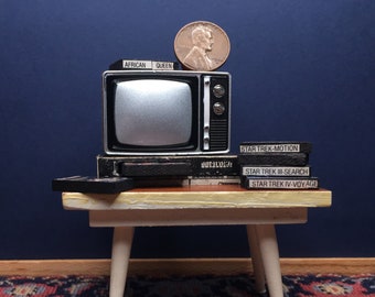 miniature set of 5 VHS tapes in 1:12 scale