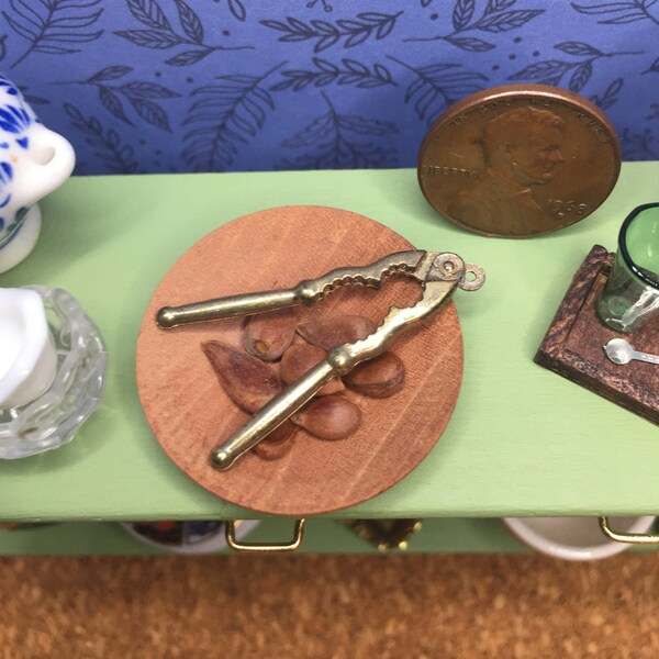 miniature bowl of nuts with nutcracker in 1:12 scale