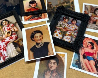 Miniature set of 5 vintage art photos for framing