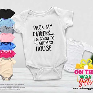 Baby/'s First Sleepover Pack my Diapers Onesie Pregnancy Announcement Parent/'s Weekend Away. Grandma and Pappy/'s House Custom Onsie