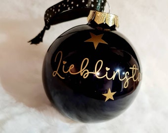 Individuelle Weihnachtskugel *Lieblingstante* schwarz/gold Wichtelgeschenk, Geschenkanhänger, Adventskalender, personalisiert