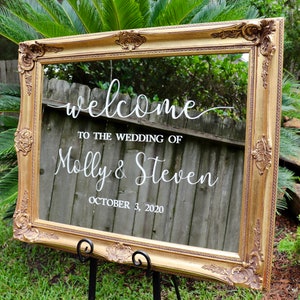 Wedding Welcome Sign Vinyl Decal for Glass Frame, Mirror, or Wood / Personalized Couple Name and Wedding Date / Wedding Hashtag / Est Date