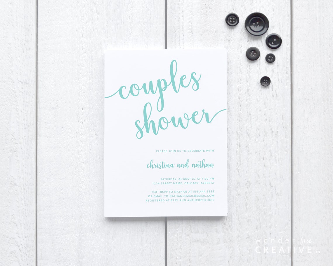PRINTABLE Couples Shower Invite Template Mint Green Editable Custom Invitation Baby Shower ...