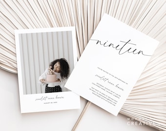 Nineteen Year Old Birthday Invite, 19th Birthday Party Invitation Template, Editable Nineteenth Birthday Invite Photo, 19th Bday Minimalist