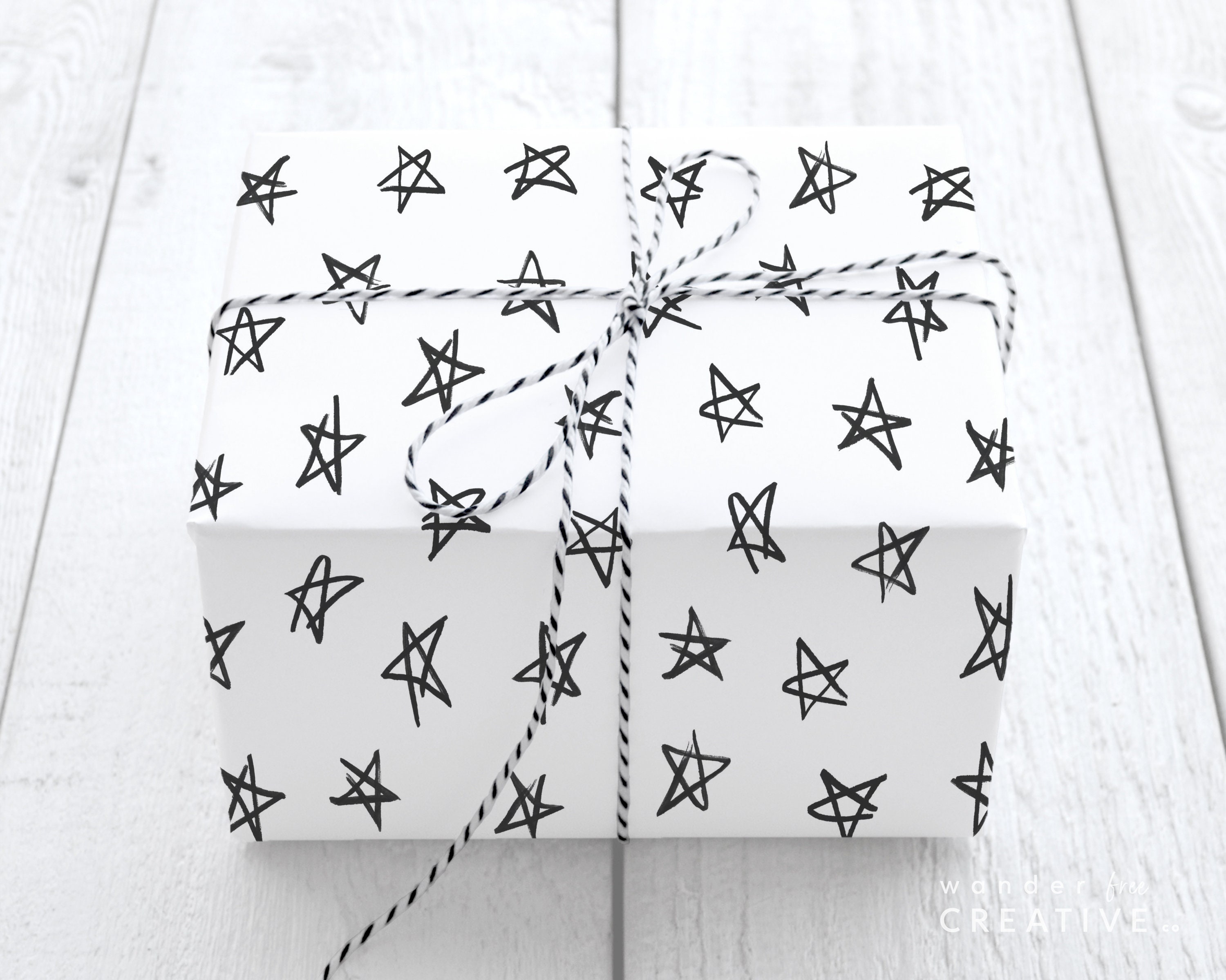 Simple black and white Christmas, New Year wrapping paper with