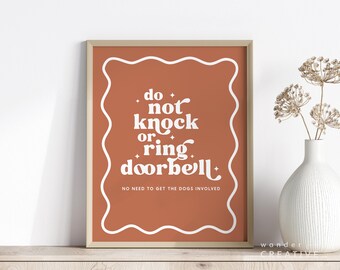 Do Not Ring Doorbell Dog Sign, Do Not Knock Front Door Sign for Dogs, No Need to Get the Dogs Involved Sign, Terracotta Wavy Door Sign