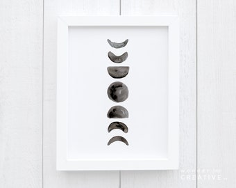 PRINTABLE Moon Phases Print Black and White Moon Poster Lunar Phases of the Moon Wall Art Minimalist Print for Gallery Wall Neutral Boho Art