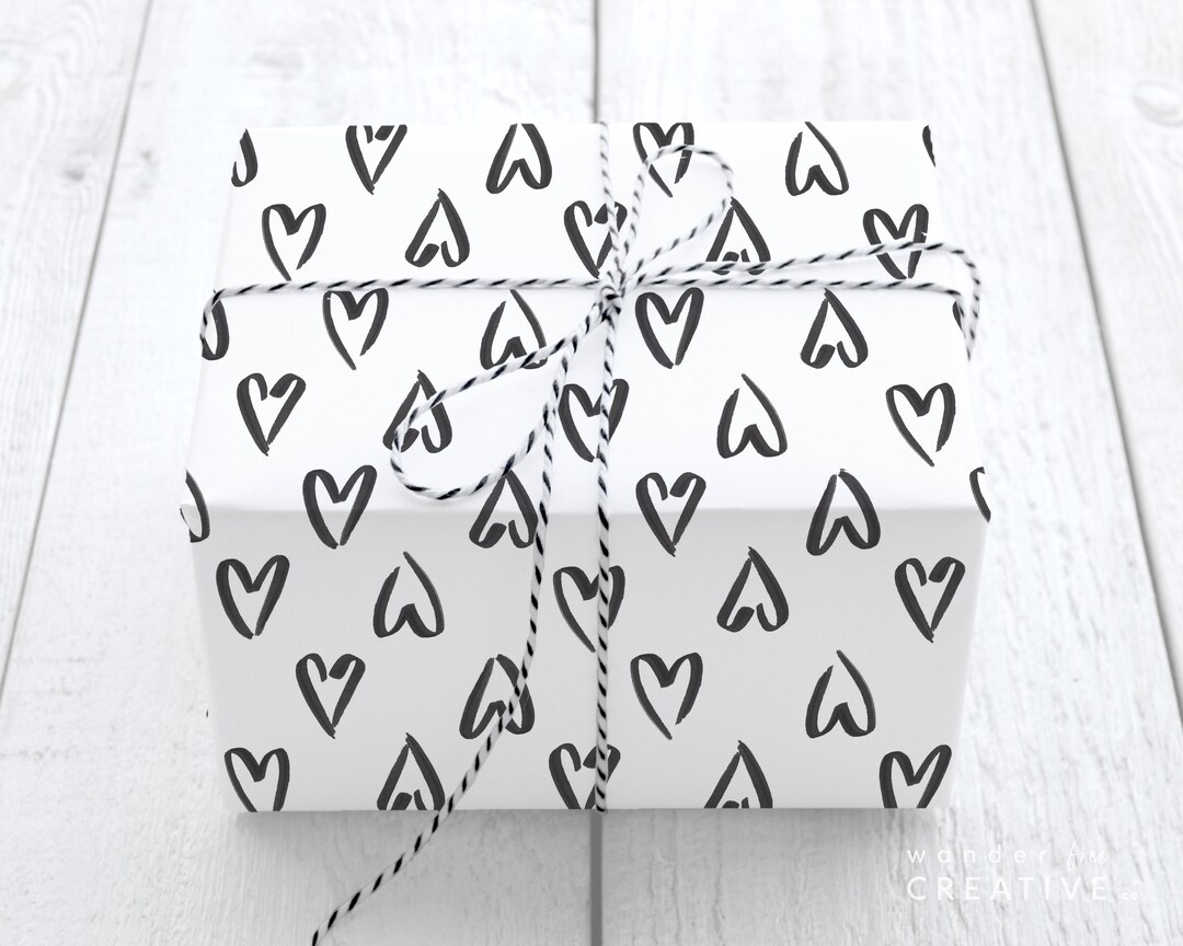 PRINTABLE Heart Wrapping Paper Wedding Gift Wrap Minimalist Heart Paper