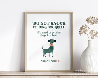 Do Not Knock or Ring Doorbell Dog Sign, Packages Door Sign, Funny Door Sign Dogs, No Need to Get the Dogs Involved Sign