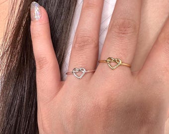 Love Heart Knot Ring • Adjustable Gold & Silver Ring • Dainty Promise Ring • Friendship Infinity Ring • Open Heart Knot Ring • Gift for Her