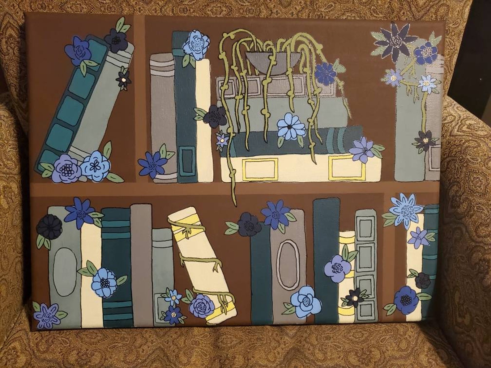 Cool Toned Floral Bookshelf Painting - Etsy