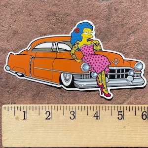 Mean Marge Simpson Rockabilly Pinup Cadillac Sticker, Mother&#39;s Day