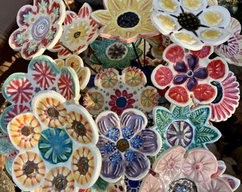 White Stoneware Flower Bouquets, Everlasting Ceramic Indoor-Outdoor Garden Art, Reclaimed materials, DGrahamPottery