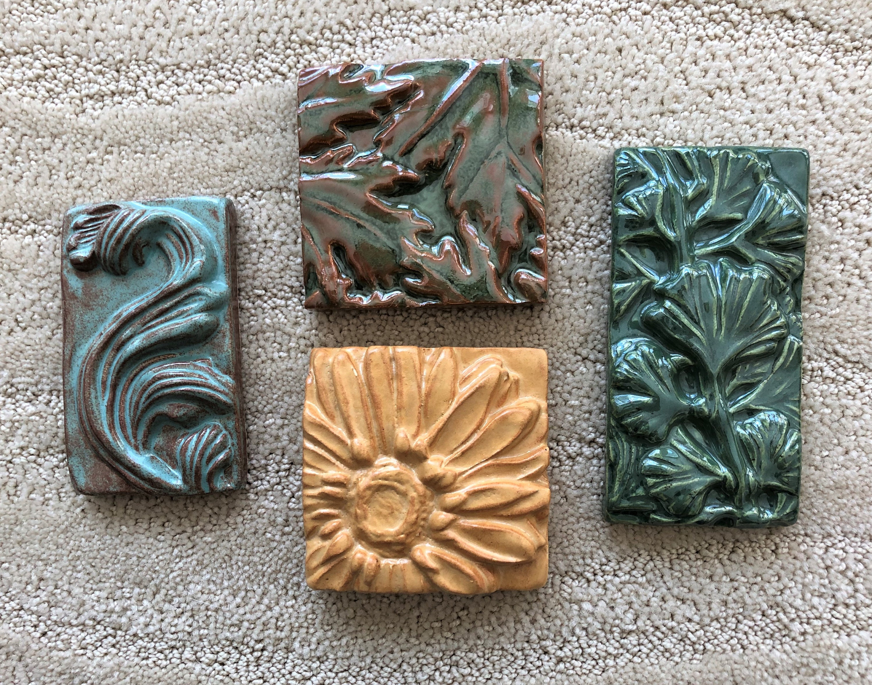 Ginkgo Leaves Ceramic Relief Tile Handmade Pottery Gift for Etsy UK