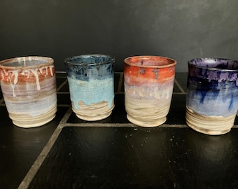 Southwestern, Jewel-tones, Handmade Ceramic Tumblers, Wheel-thrown Agate/Marbled Stoneware clays, DGrahamPottery