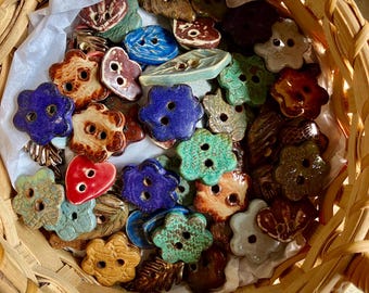 Handmade Flower Ceramic Buttons, Stoneware Clay, DGrahamPottery