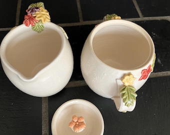 Floral Victorian Cream and Sugar Bowl Set, Handmade Ceramic Pottery, DGrahamPotter