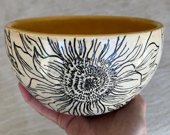 Delicate Sunflower ceramic  bowl, gift for her, Asian Inspired wheel thrown pottery, DGrahamPottery