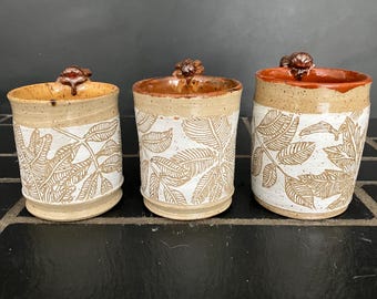 Handmade Sgraffito Stoneware Coffee Mug: Nature Lover Gift, DGrahamPottery
