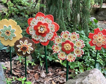 Set of 5 Everlasting Ceramic Flowers, Bright sunny colors, indoor-outdoor decor, great gift, DGrahamPottery