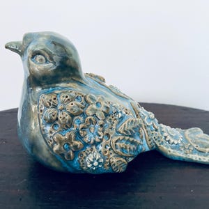 Blue Bird of Happiness, Hand-made Sculpted Bird, Stoneware Pottery, DGrahamPottery