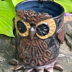 Owl Coffee Mugs, Handmade Wheel-thrown Stoneware pottery, Great autumn gift, DGrahamPottery