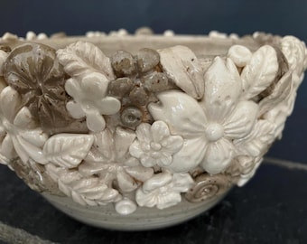 Handmade Folk Art, Agateware Bowl, Cottagecore Bohemian vibe, Wheel-thrown decorative serving bowl, DGrahamPottery