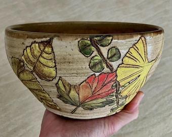 Rustic, Woodland Autumn Leaves Serving Bowl, For Nature lover, Wheel-thrown Stoneware Ceramic, DGrahamPottery