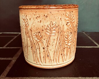 Handmade Stoneware Ceramic Container, Wheat Pattern, DGrahamPottery