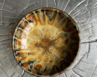 Small Peacock Glazed trinket bowl, Handmade, Wheel-thrown stoneware ceramics, DGrahamPottery