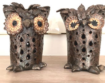Owl Luminary, Handmade Stoneware Owl Sculpture, Garden and Home decor, DGrahamPottery