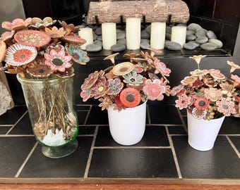 Brown Stoneware Flower Bouquets, Everlasting Ceramic Indoor-Outdoor Garden Art, DGrahamPottery