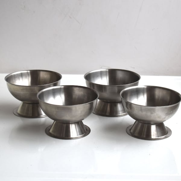 Vintage Cup Bowl Set of 4 Ice Cream Stainless Steel Metal Kitchen Dessert Serving Bowls European MCM 1960 Pottery Metalware