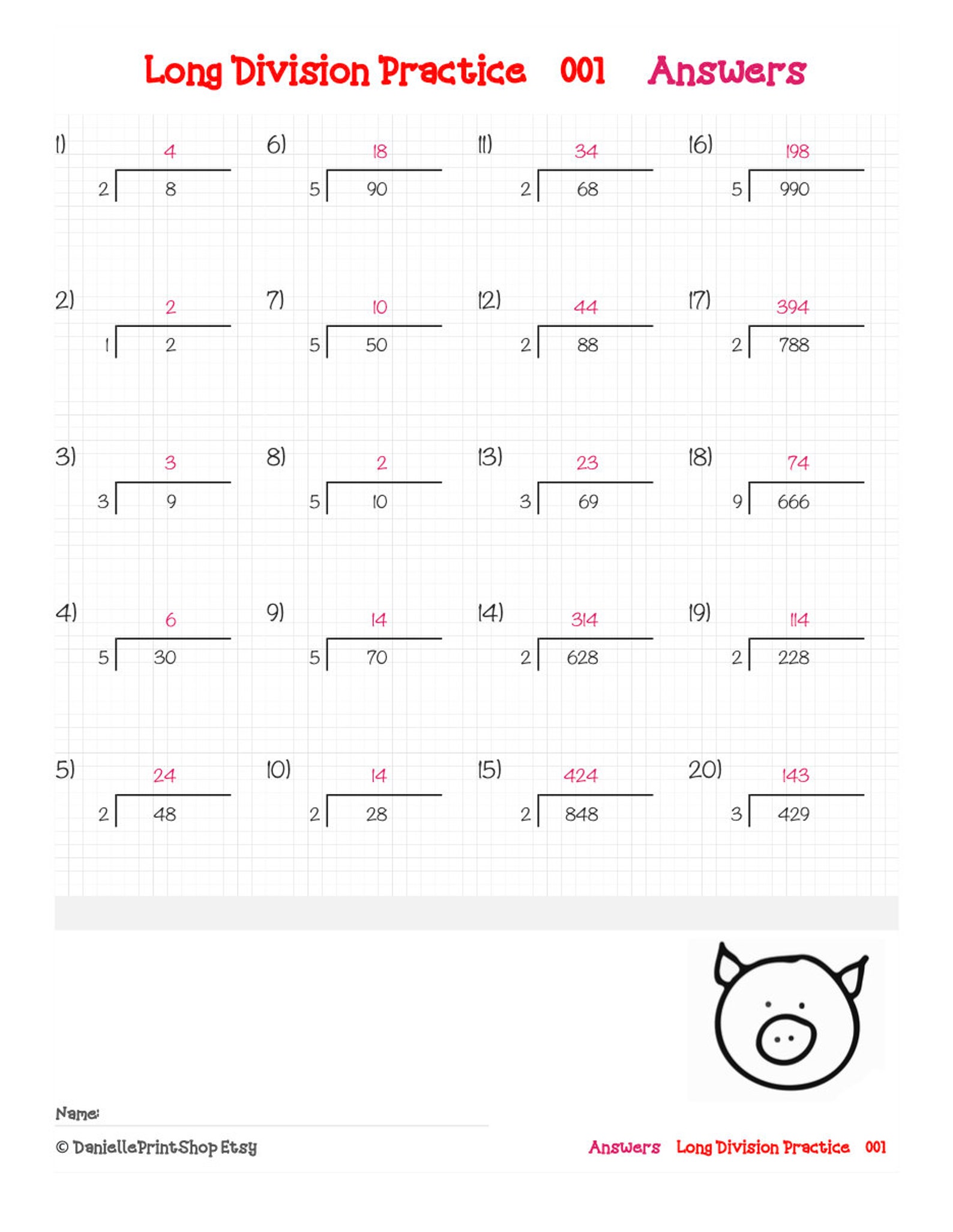 500 math drills long division worksheets with answers etsy