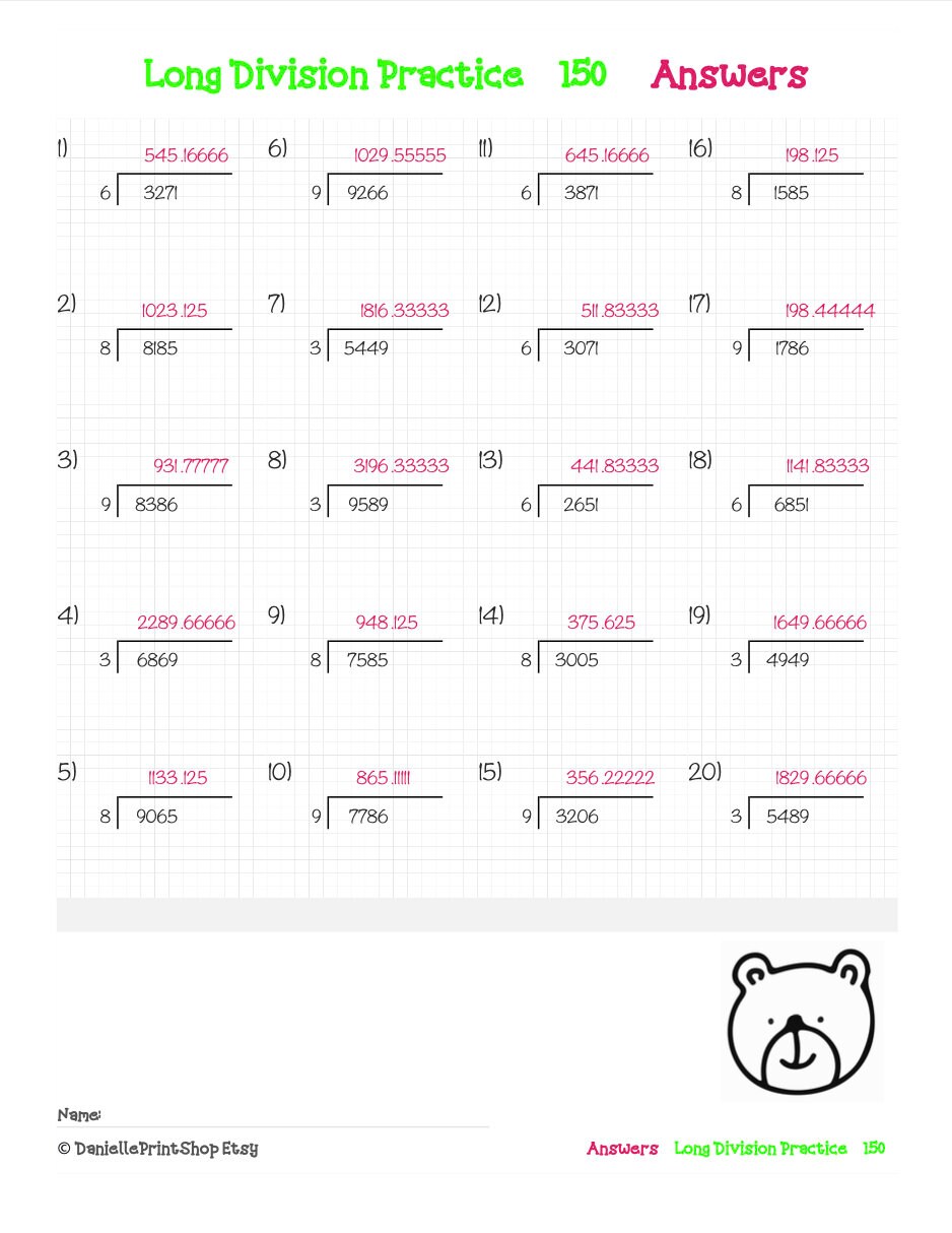 500 Math Drills - Long Division Worksheets (with Answers) - Etsy