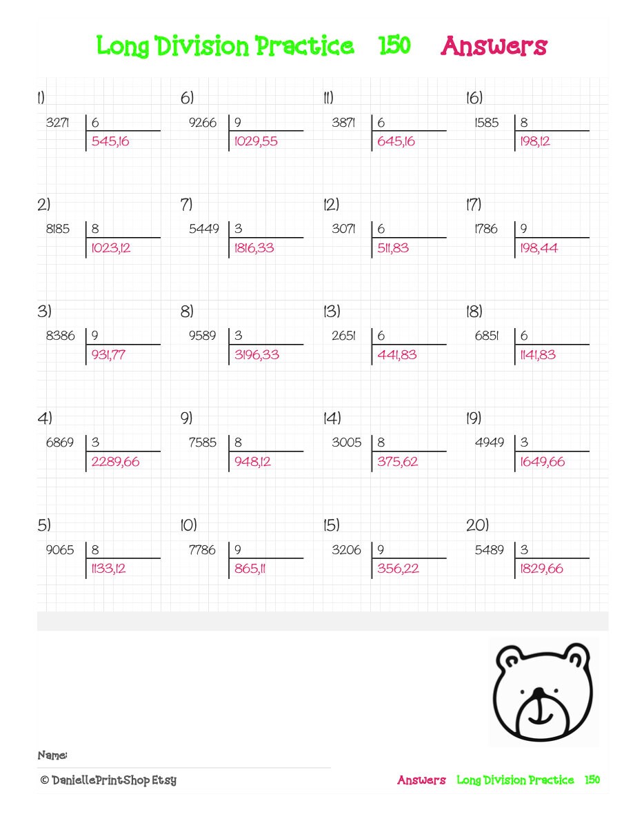 500 Math Drills Long Division Worksheets European French | Etsy