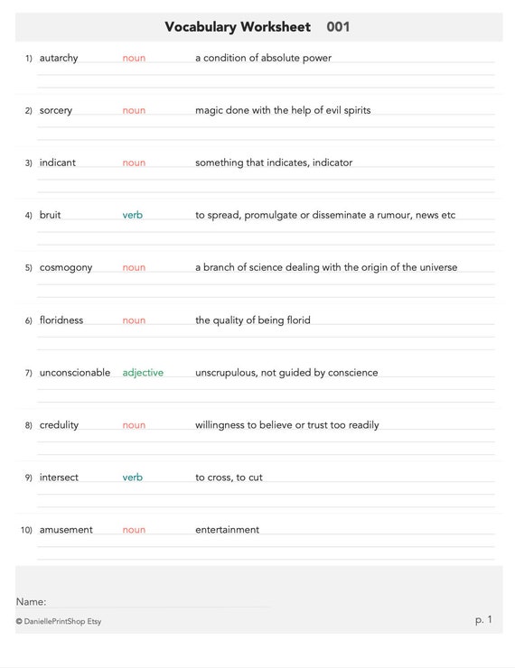 6000 high school sat vocabulary words worksheets and etsy