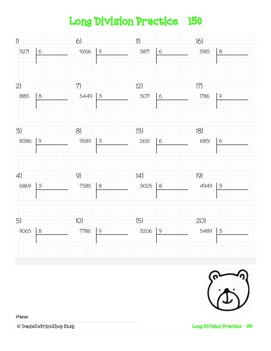 500 math drills long division worksheets european french etsy