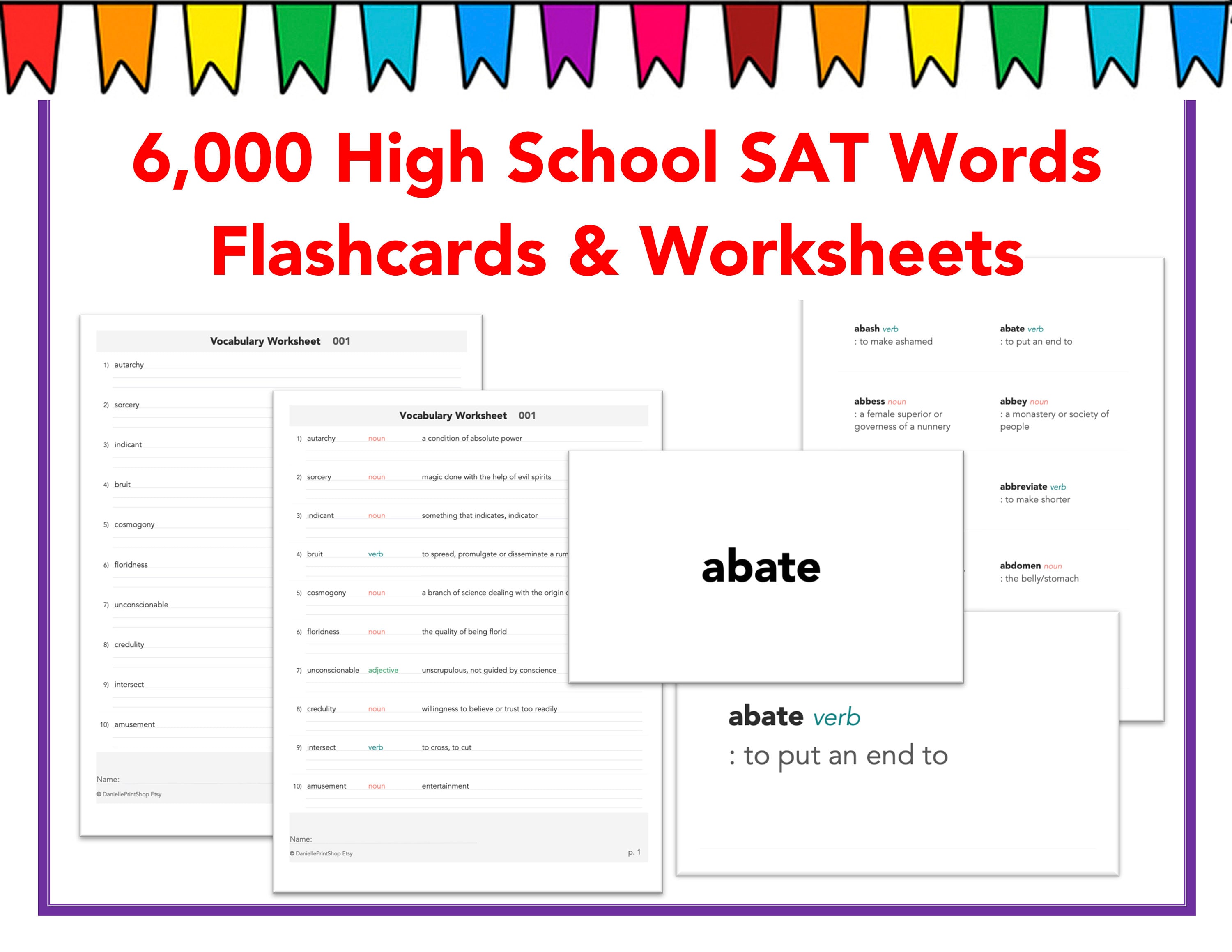 6000 high school sat vocabulary words worksheets and etsy