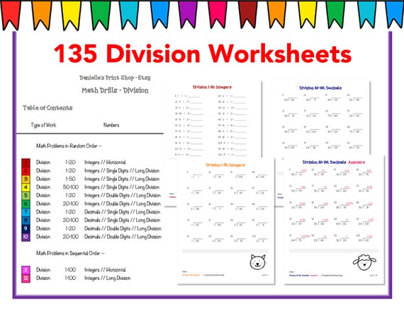 135 math drills division worksheets with answers etsy