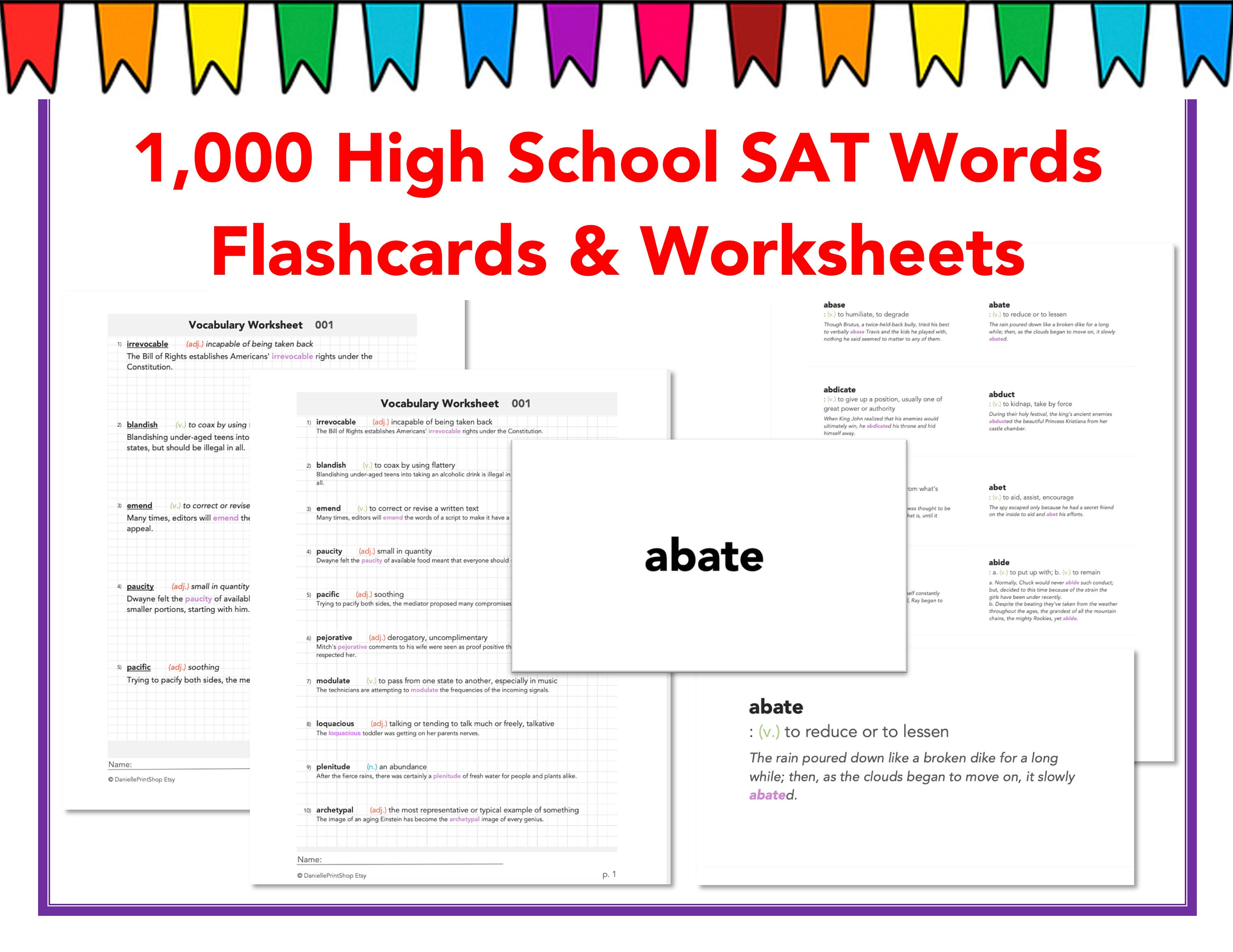 1000 high school sat vocabulary words worksheets and etsy australia